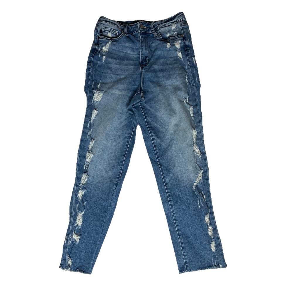 Judy‎ Blue Jean Womens 5/27 Straight Leg Distressed Raw Hem High Rise Dark Wash
